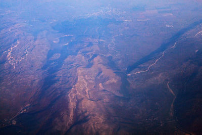 High angle view of land against sky