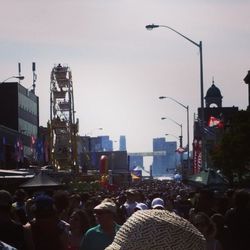 People walking on city street