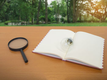 Close-up of open book on table