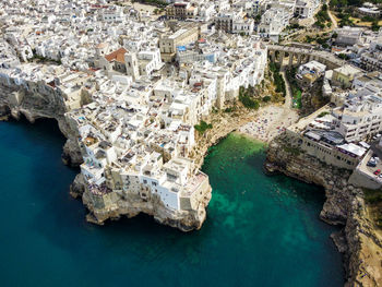 Polignano aerial view, from above, puglia