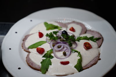 High angle view of salad served in plate