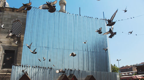 Low angle view of built structure against blue sky