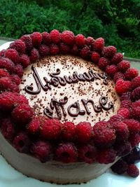 Close-up of strawberry cake