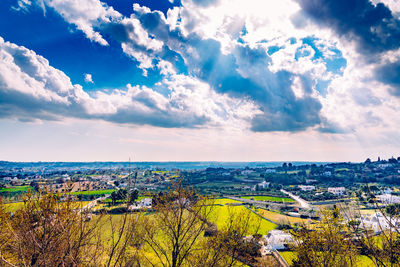 High angle view of townscape against sky