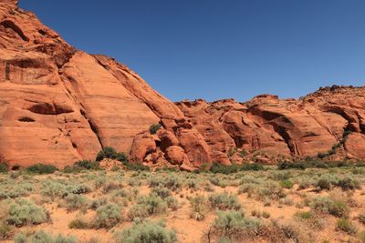 Landscape of orange rock formations in snow canyon state park in utah