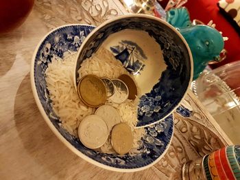 High angle view of food on table