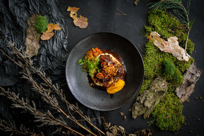 High angle view of food on table