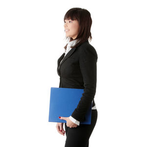 Woman standing against white background