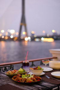 Close-up of food on table at night