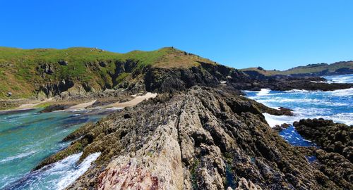 Scenic view of calm sea against clear sky