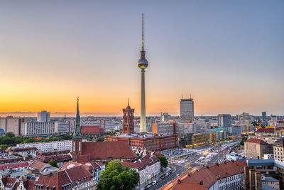 The center of berlin with the famous tv tower after sunset