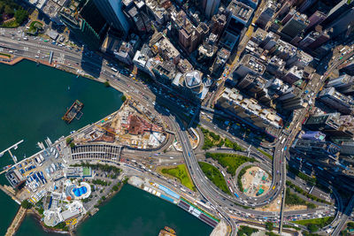 Aerial view of cityscape by bay