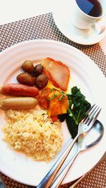 High angle view of breakfast served in plate