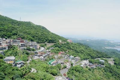 High angle view of townscape against sky