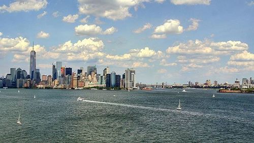 City skyline with river in background