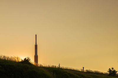 Factory against sky during sunset