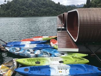 Multi colored boats in lake