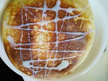 High angle view of cake served on plate