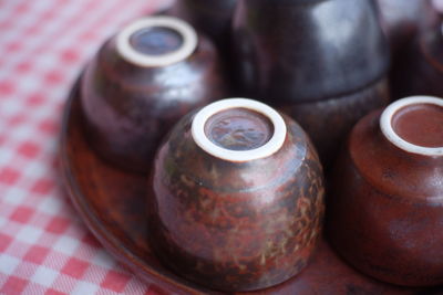 High angle view of drink on table