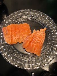 High angle view of sushi in plate on table