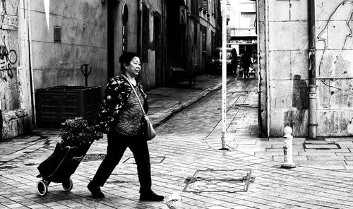 Woman walking on street