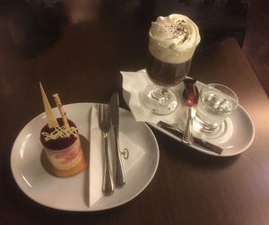 High angle view of ice cream on table