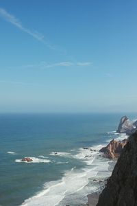 Scenic view of sea against clear blue sky