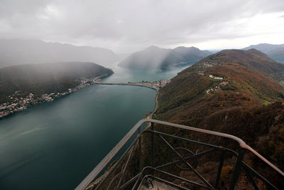 High angle view of mountains against sky