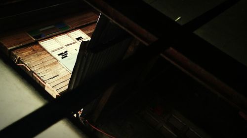 High angle view of books on table