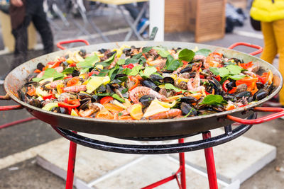 High angle view of meat on barbecue grill