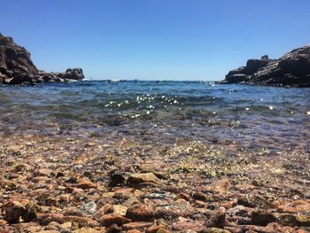 Scenic view of sea against clear sky