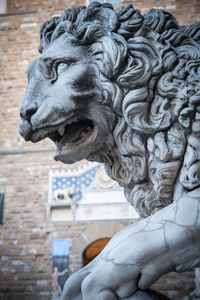 Lion at loggia dei lanzi, piazza della signoria, florence. statue 1600 by flaminio vacca.