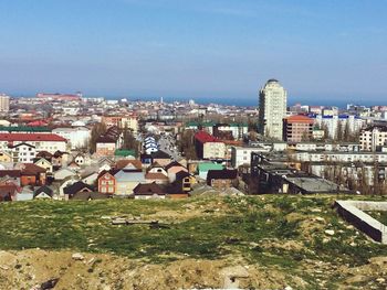 High angle view of townscape against sky