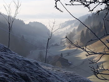 Scenic view of tree mountains against sky during winter