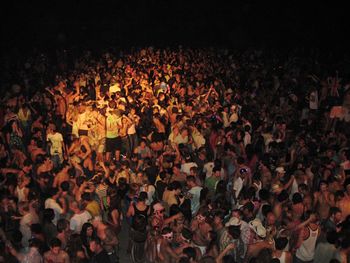 High angle view of people on tiled floor