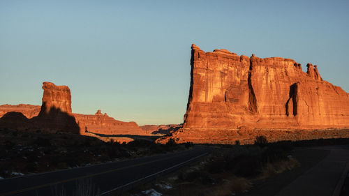 Rock formations on road