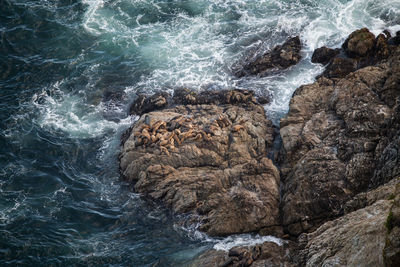 High angle view of rocks in sea