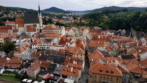 High angle view of townscape against sky