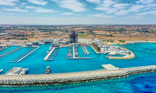 High angle view of swimming pool against sky