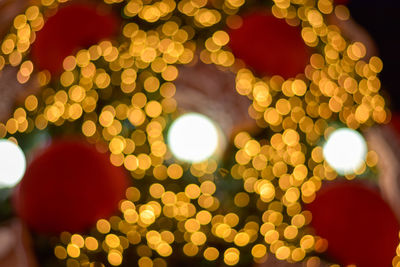 Defocused image of illuminated christmas tree at night