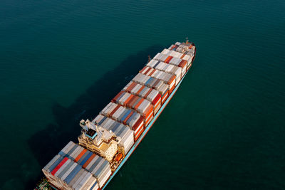 High angle view of ship in sea