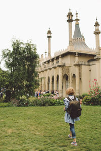 Rear view of woman at royal pavilion