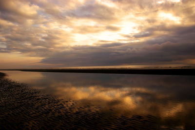 Scenic view of lake against sky during sunset