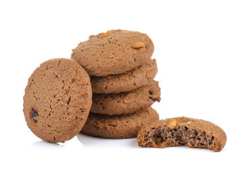 Close-up of cookies against white background