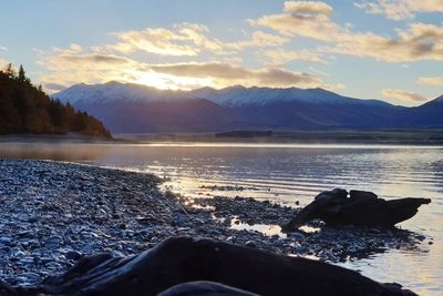 Scenic view of lake against sky during sunset