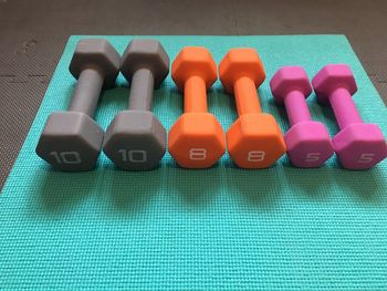 High angle view of toys on table