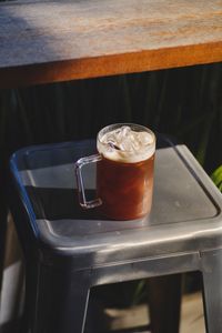 Close-up of coffee served on table