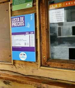 Close-up of information sign