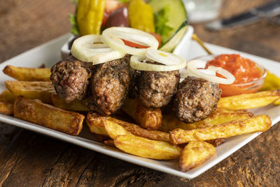 Close-up of food in plate on table