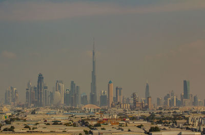 Skyline of dubai at the sandstorm